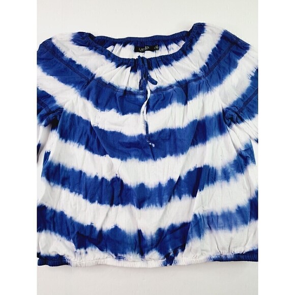 Lauren Ralph Lauren Womens Vanuela Blue Tie-Dye Peasant Top Shirt Size L - Picture 3 of 6